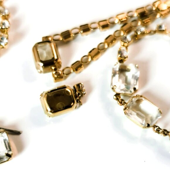 Vintage 14k Gold Filled Necklace & Earrings Set With Clear Faceted Stones - Picture 6 of 9